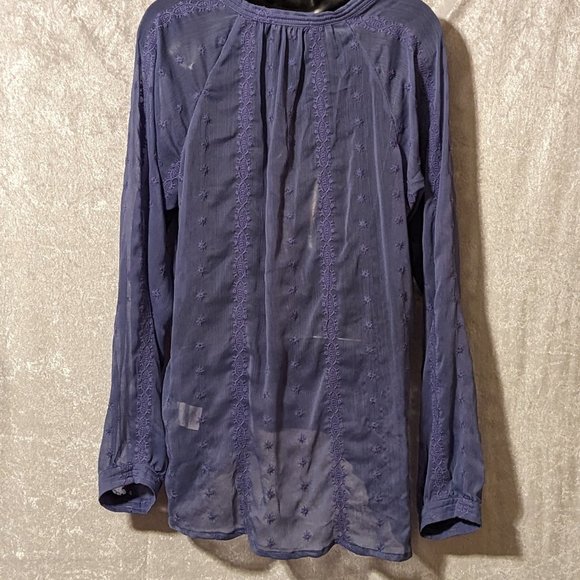Democracy Blue Embroidered Sheer Blouse EUC - Picture 9 of 13